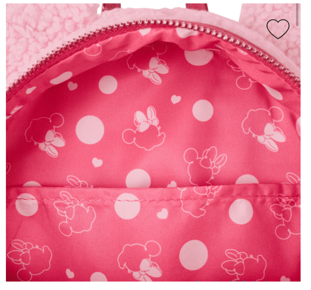 Loungefly Minnie Mouse Exclusive Hearts Strawberry Scented Sherpa Mini Backpack