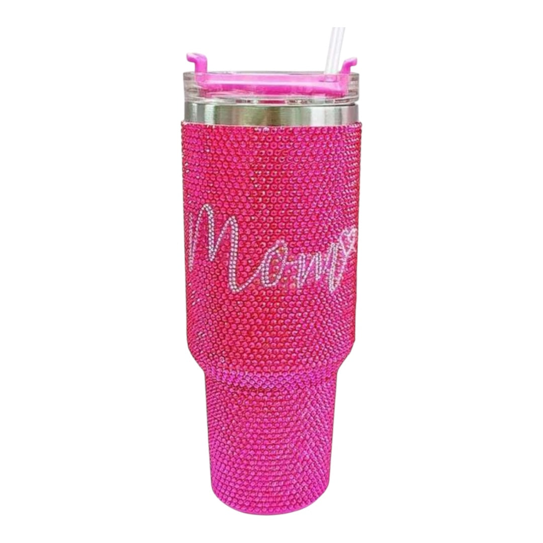 Mom Hot Pink Glitter Tumbler