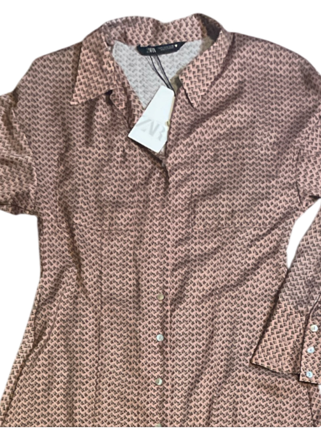 Zara Satin Effect Printed Shirt Dress. (Small)