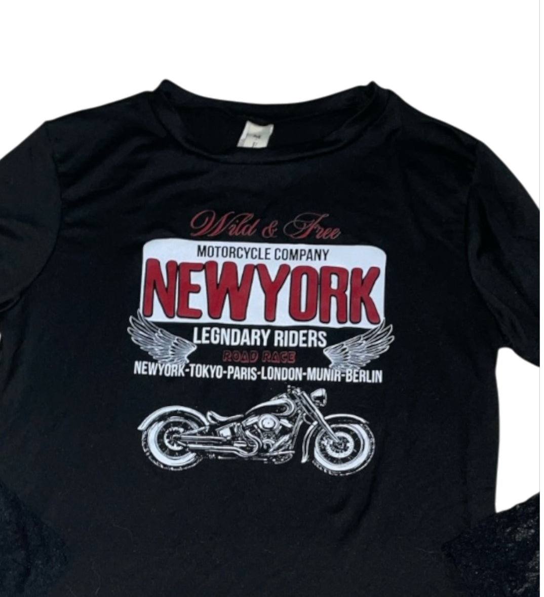 Harley-Davidson New York motorcycle long sleeve shirt with lace sleeves.(X-Large)