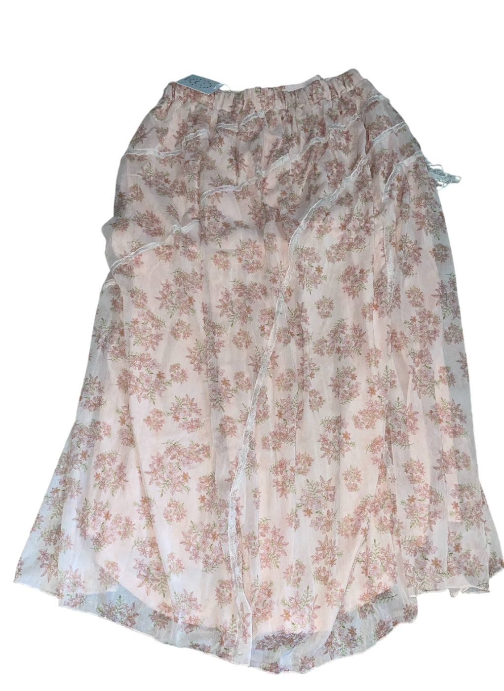 BaeVely Sheer Floral Lace Patchwork Maxi Skirt (Large)