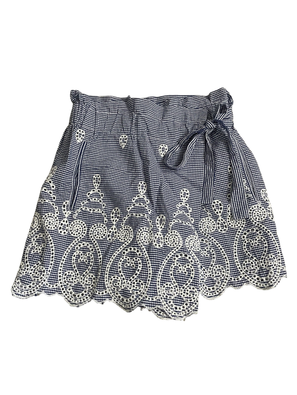 Zara Gingham Eyelet Embroidered Faux Wrap Shorts Cotton.(x-small)