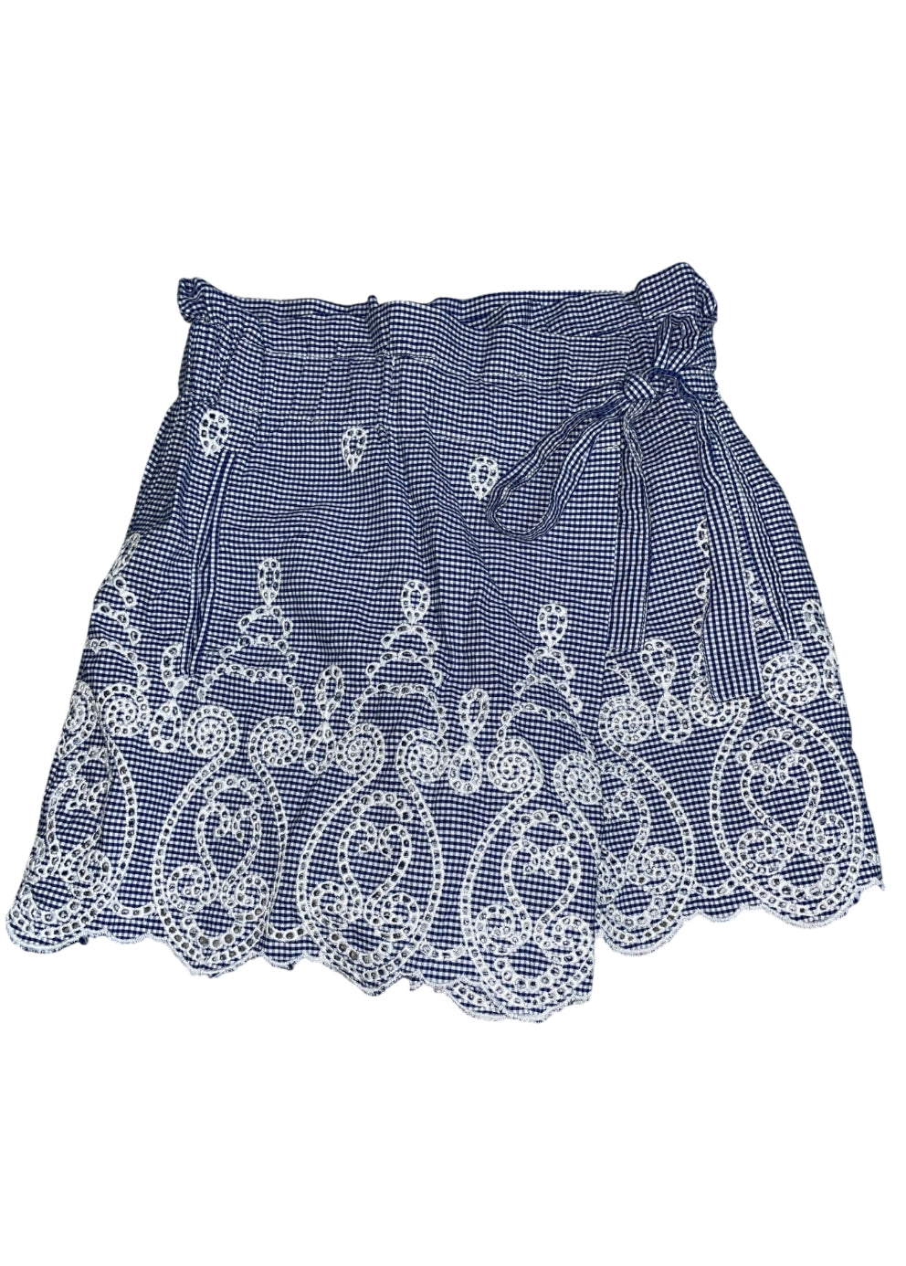 Zara Gingham Eyelet Embroidered Faux Wrap Shorts Cotton.(x-small)