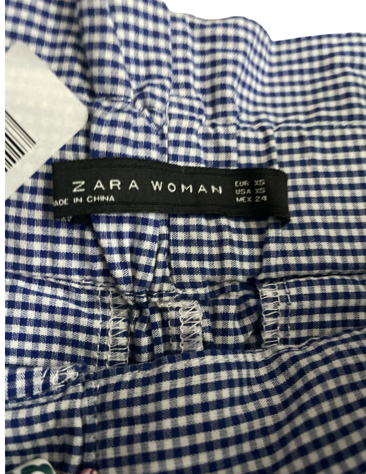Zara Gingham Eyelet Embroidered Faux Wrap Shorts Cotton.(x-small)