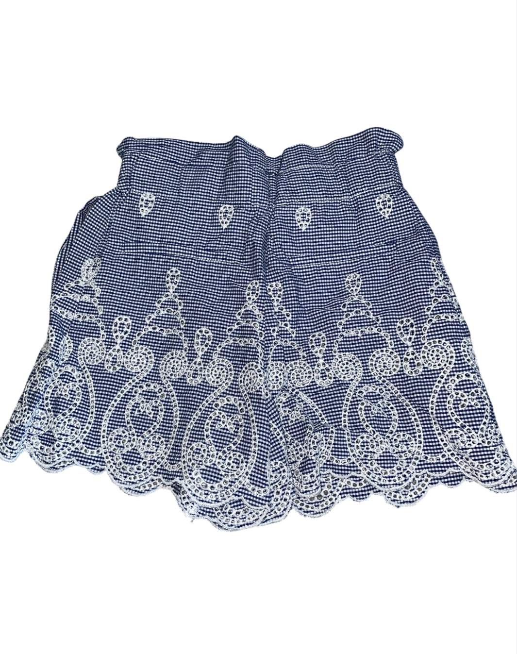 Zara Gingham Eyelet Embroidered Faux Wrap Shorts Cotton.(x-small)