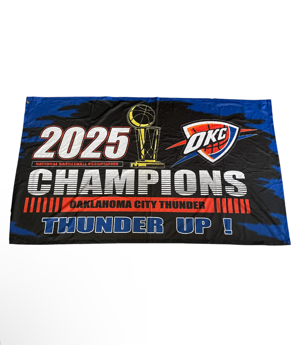 WinCraft Oklahoma City Thunder 2025 NBA Finals Champions banner.