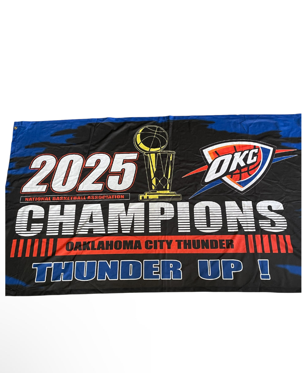 WinCraft Oklahoma City Thunder 2025 NBA Finals Champions banner.
