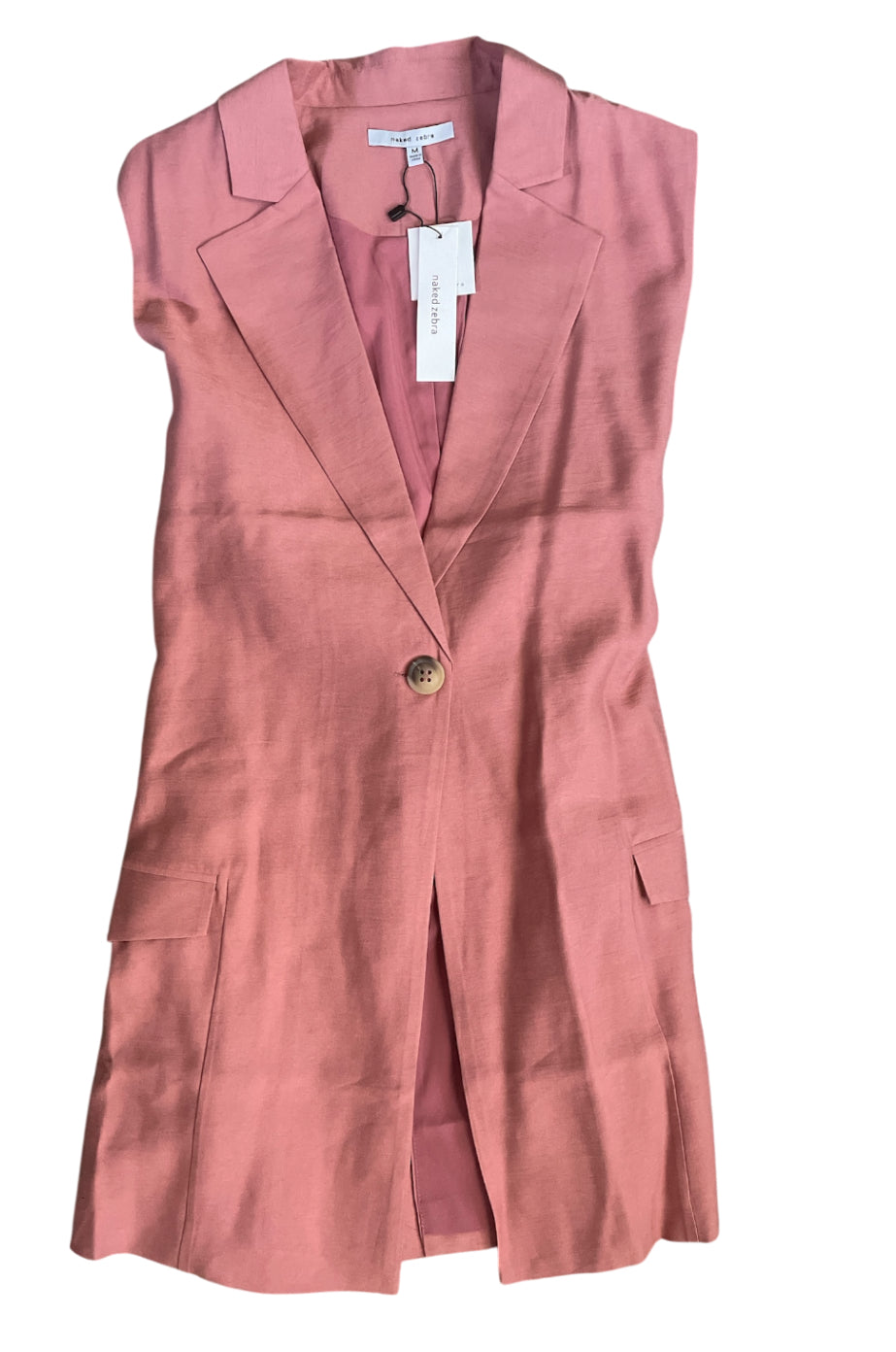Naked Zebra pink sleeveless blazer vest with a single button closure.(Medium)