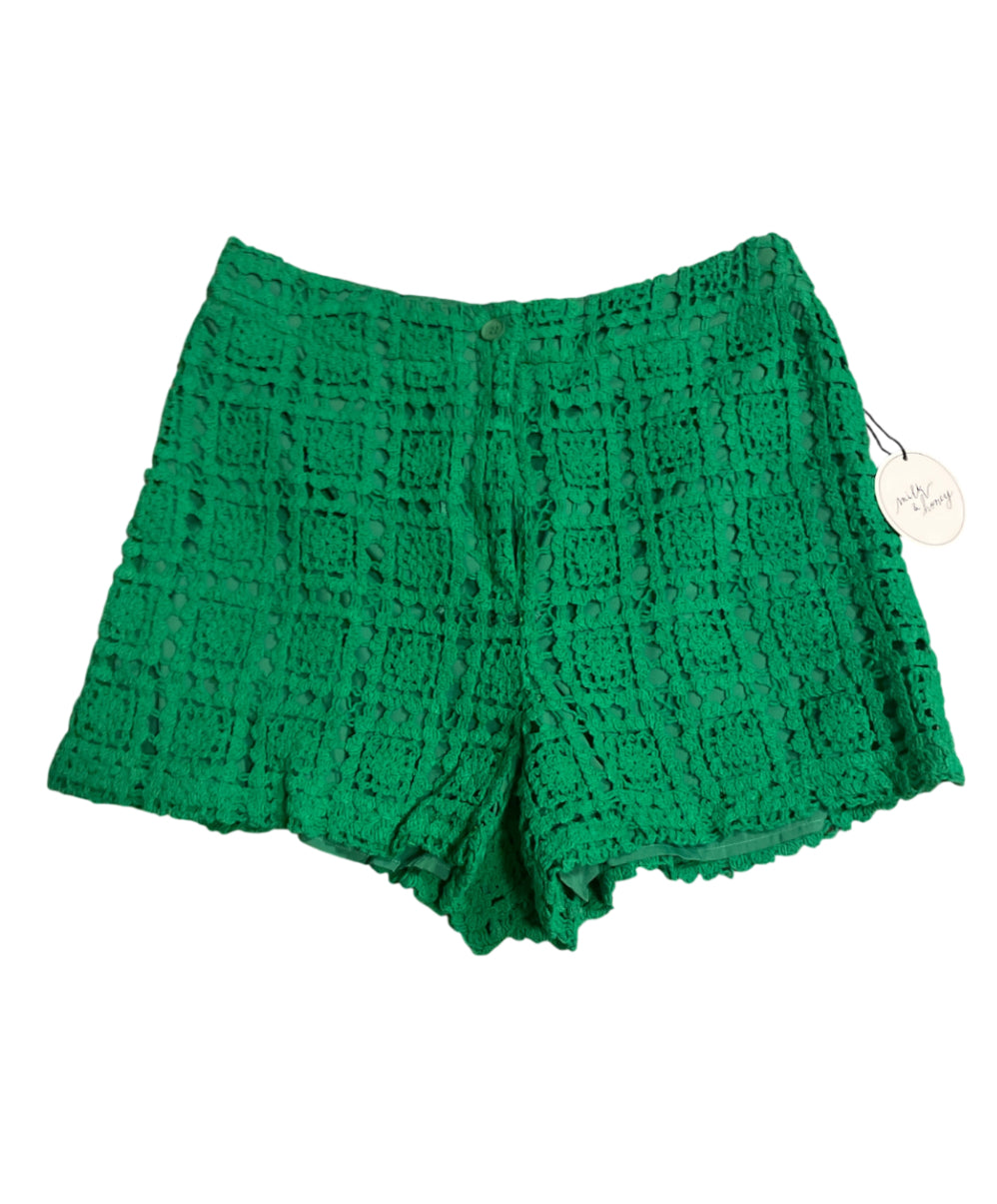 Milk + Honey green high-waisted crochet shorts (Large)