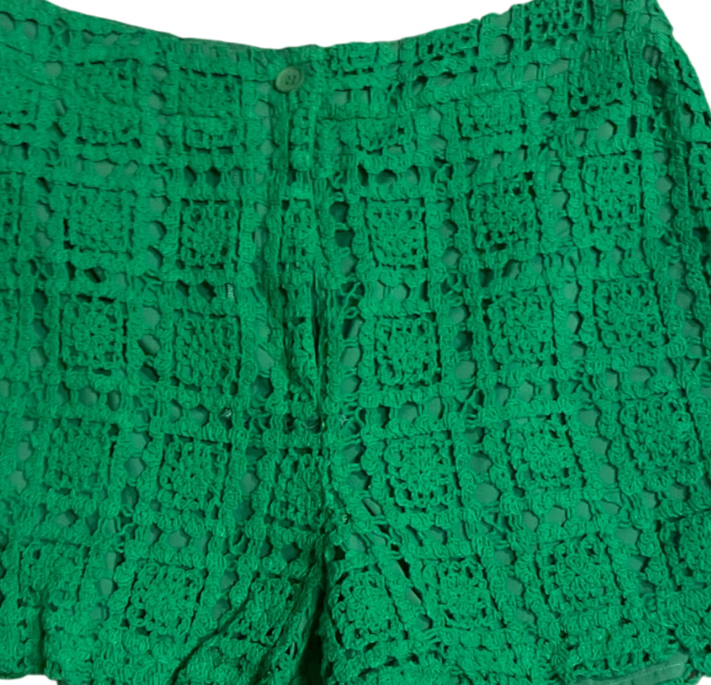 Milk + Honey green high-waisted crochet shorts (Large)