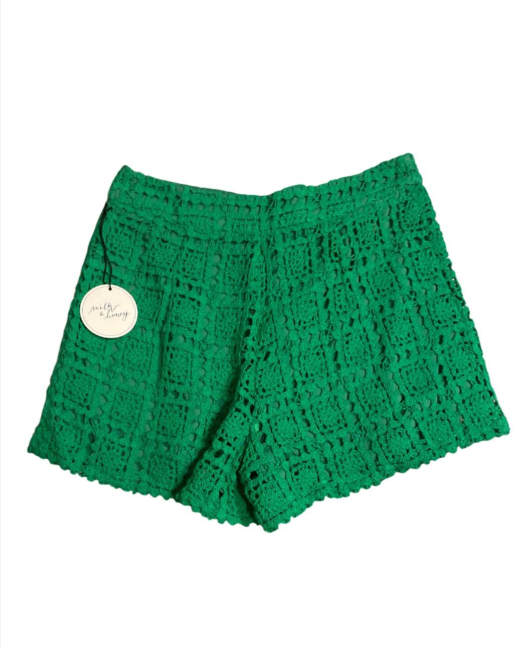 Milk + Honey green high-waisted crochet shorts (Large)
