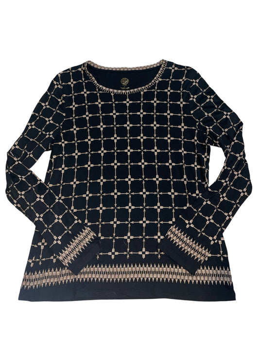 Tory Burch Geometric Windowpane Arrow Print Long Sleeve Top. (Large)
