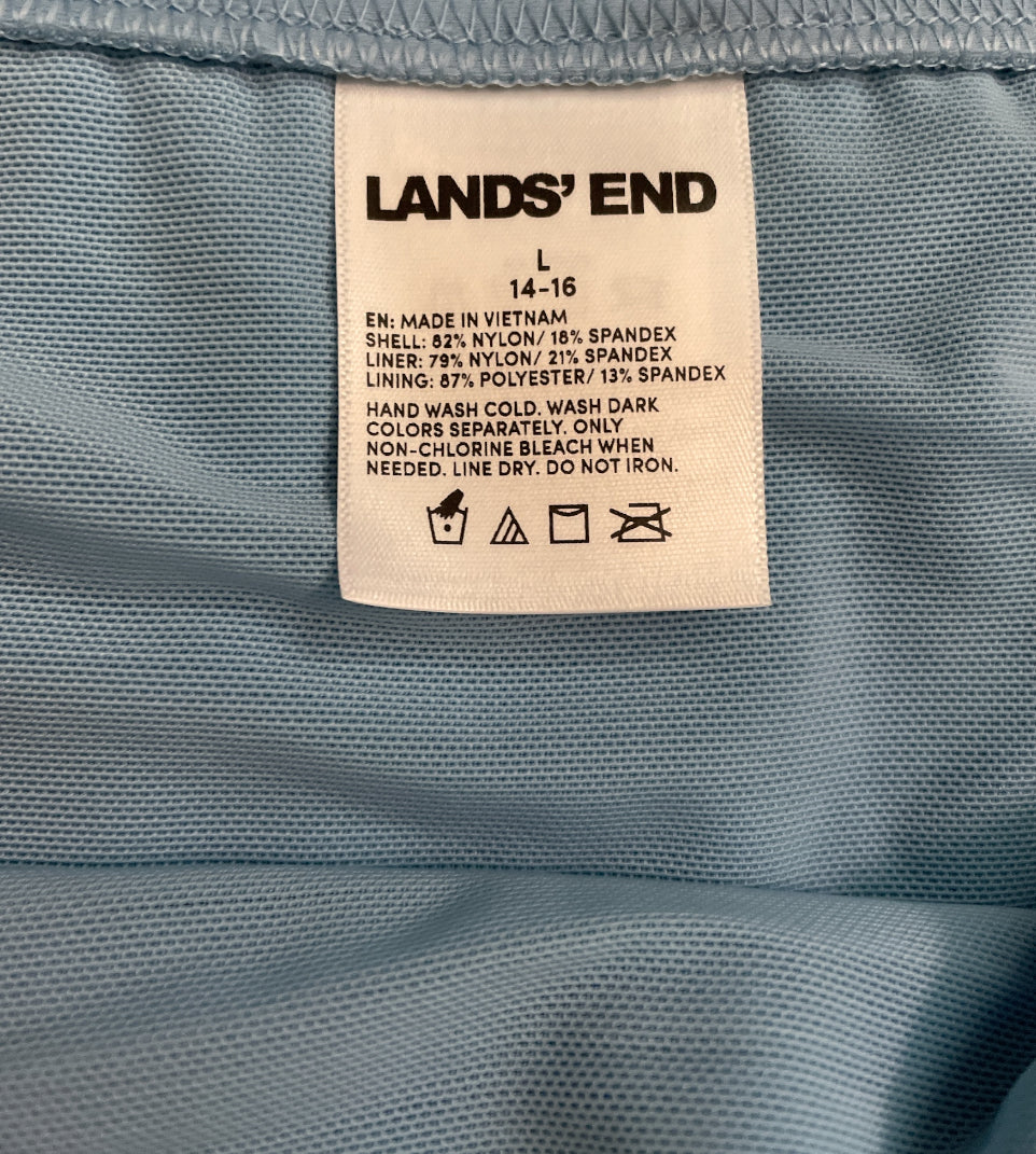 Lands' End High Waisted Bikini Bottoms in solid light blue.( Large)