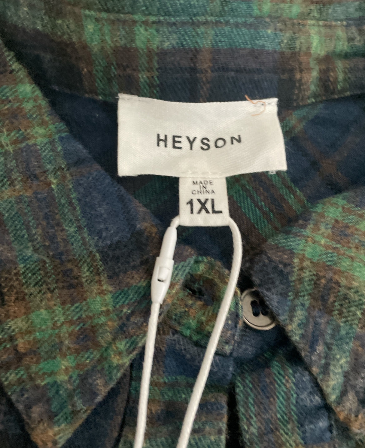 Heyson Green Mineral-Washed Plaid Button-Down Shirt (1x)
