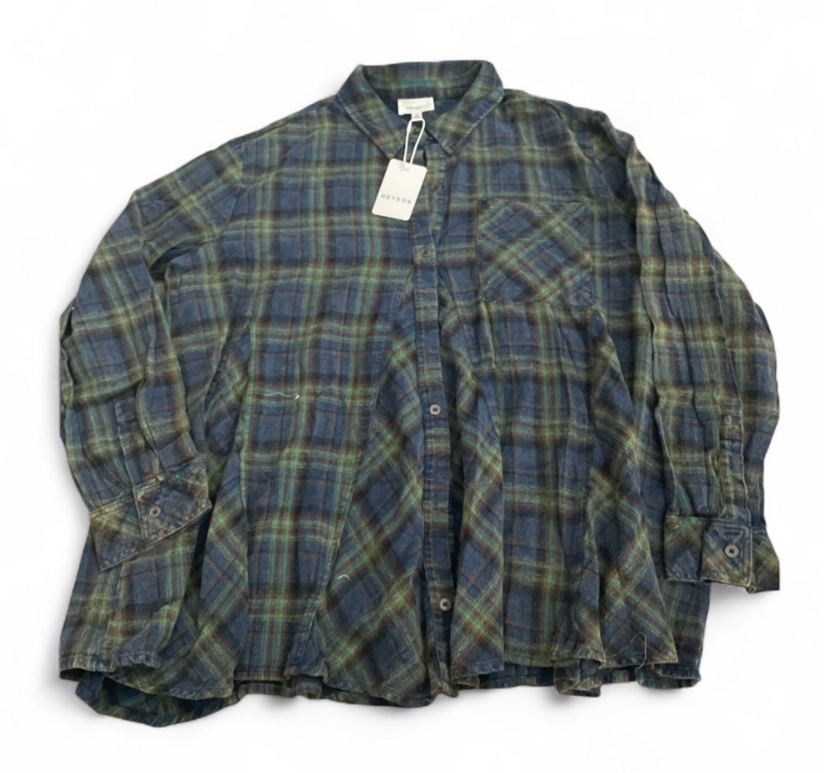Heyson Green Mineral-Washed Plaid Button-Down Shirt (1x)