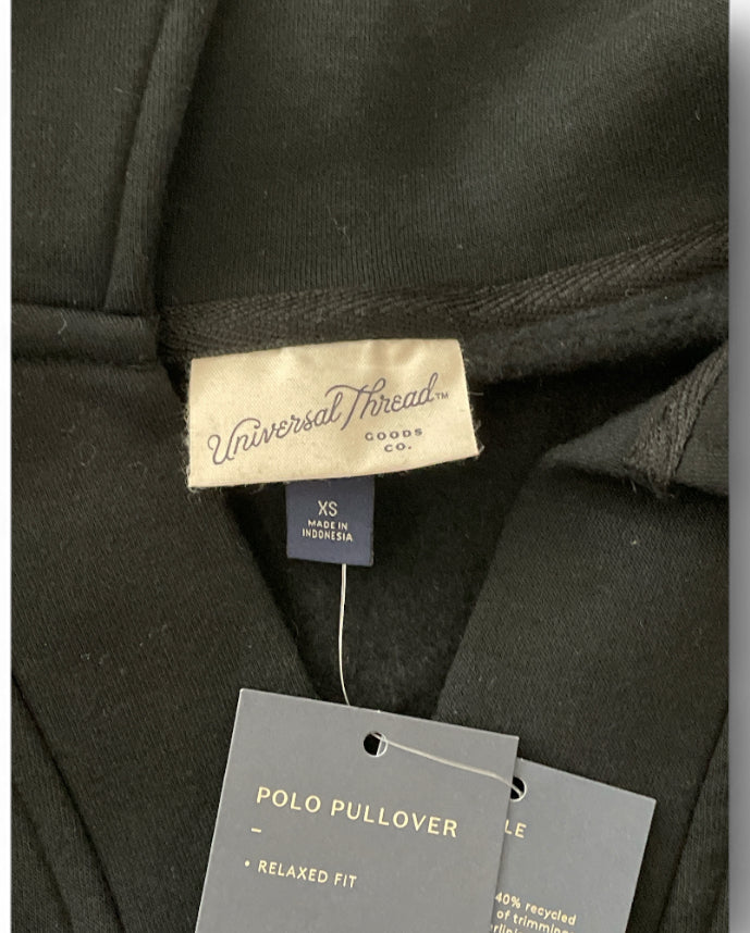 Universal Thread Black Leisure Studio Polo Pullover Sweatshirt (X-Small)