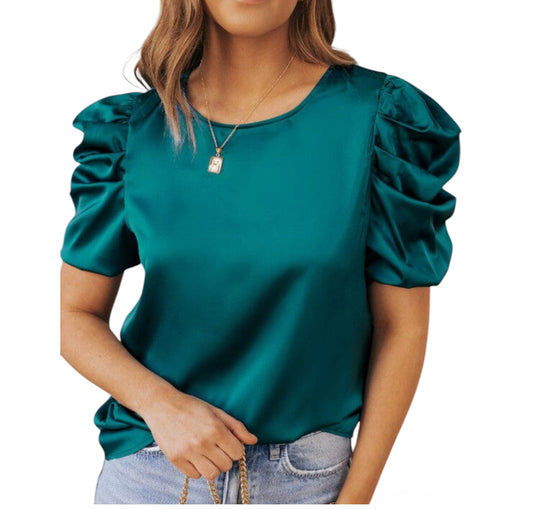 Entro Deep Green Bubble Sleeve Blouse (XL)