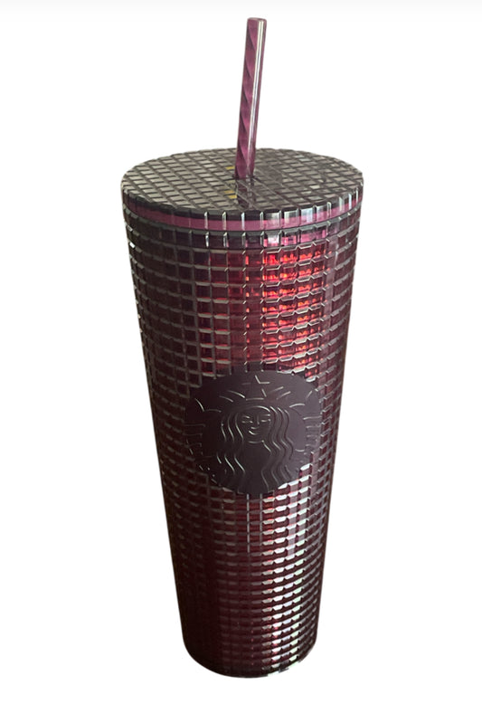 Starbucks 2020 Holiday Studded Grid Cold Cup Tumbler in the color Berry Plum.