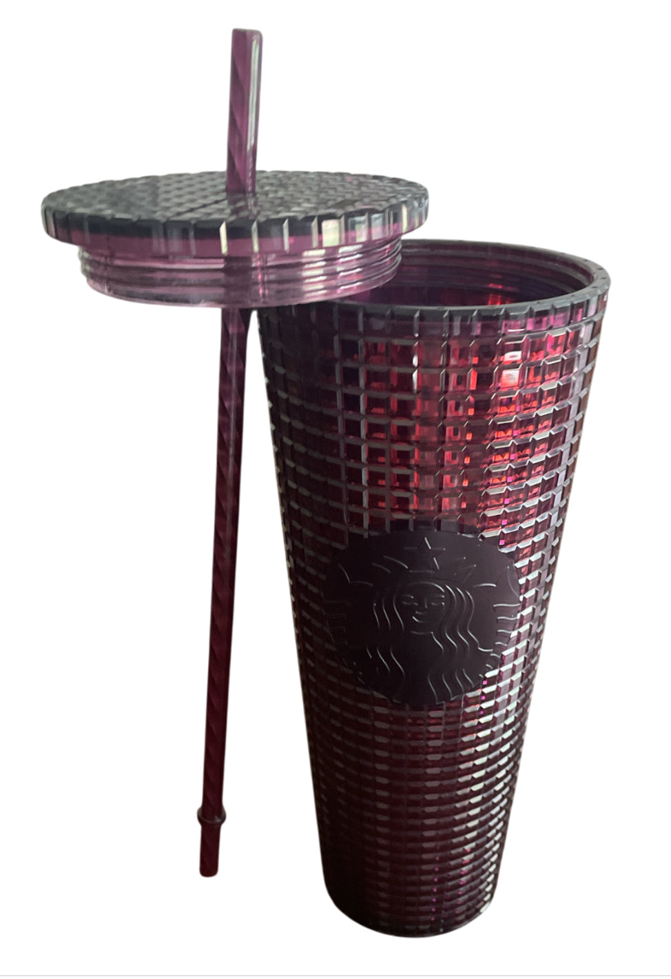 Starbucks 2020 Holiday Studded Grid Cold Cup Tumbler in the color Berry Plum.