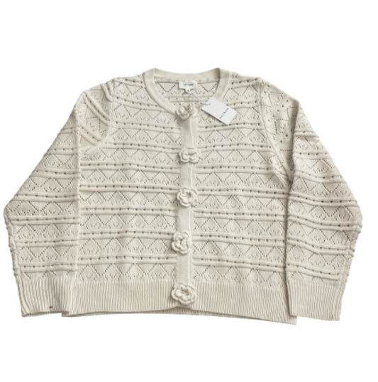 Heyson Ivory Pointelle Knit Button Up Long Sleeve Cardigan (1x)