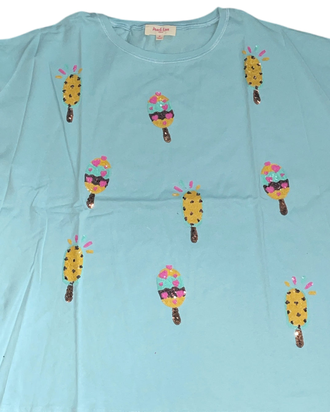 Peach Love California Blue Sequin Ice Cream| Popsicle Tee (Small)