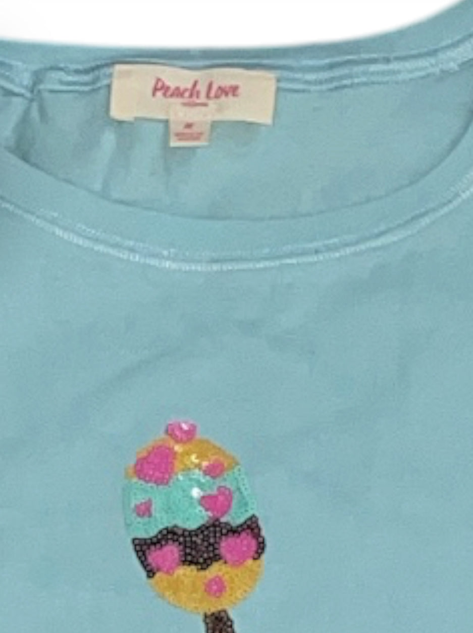 Peach Love California Blue Sequin Ice Cream| Popsicle Tee (Small)