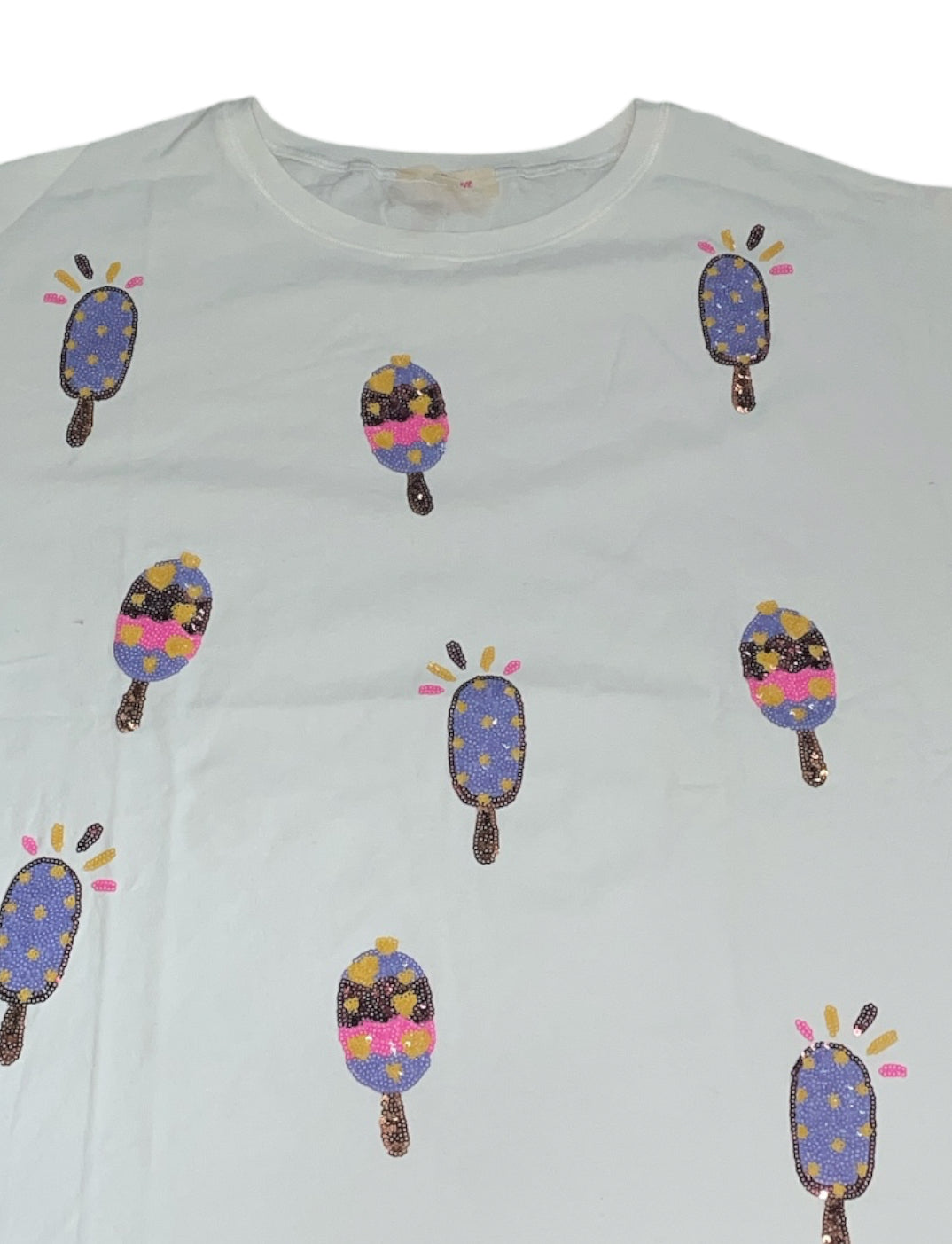 Peach Love California White Sequin Ice Cream Tee