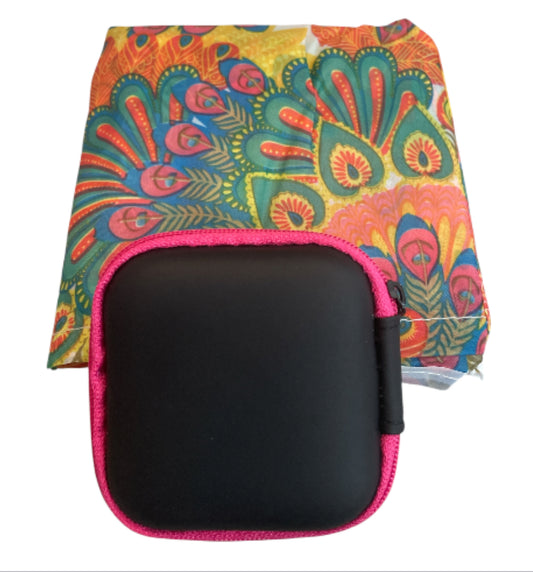 Colorful Patterned Foldable Bag with Black and Pink iPods Case