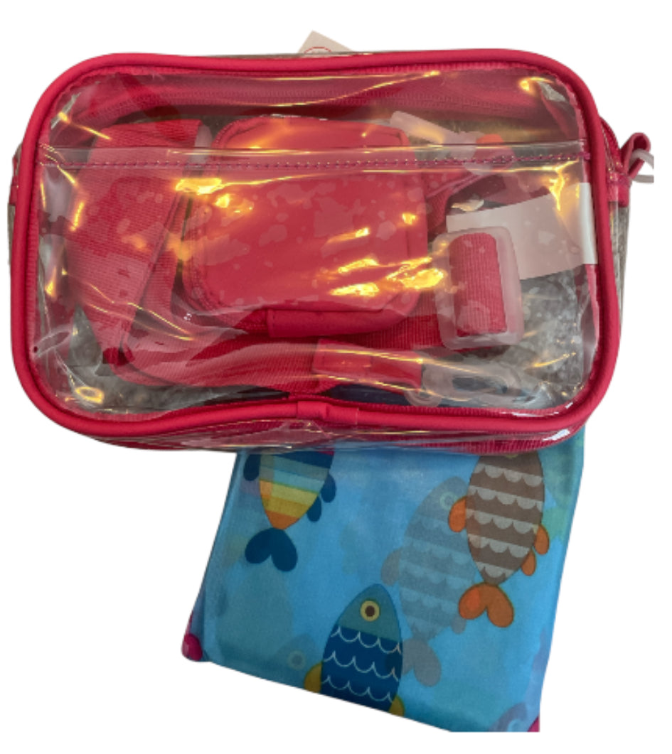 Pink Clear Crossover Bag with Fish Print Tote Bag