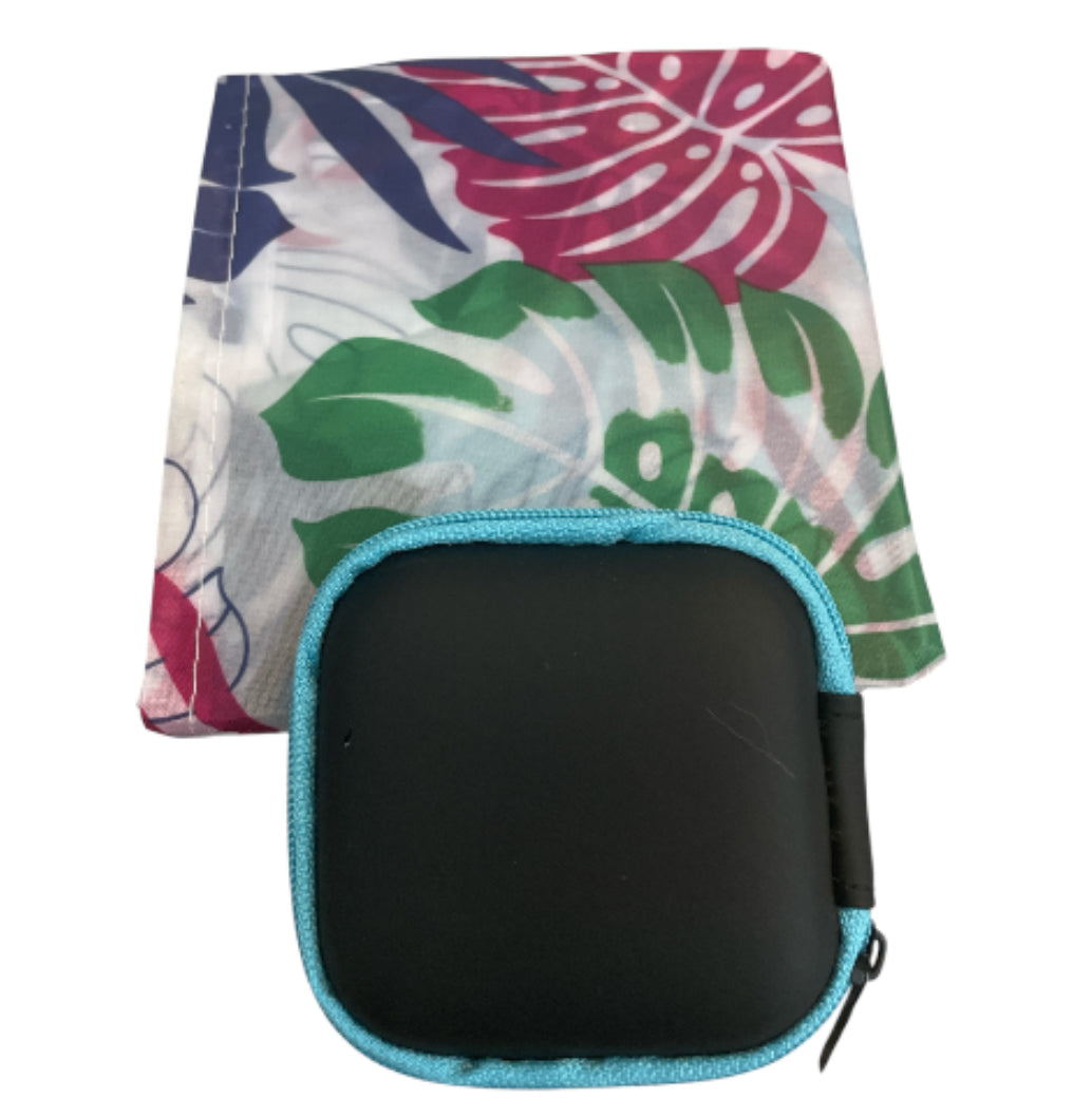 Colorful Palm Leaf Patterned Foldable Bag with Black and Turquoise iPods Case