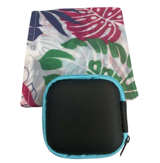 Colorful Palm Leaf Patterned Foldable Bag with Black and Turquoise iPods Case