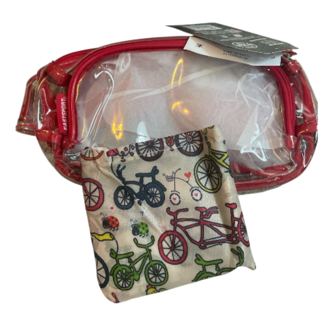 Red Clear Crossover Bag with Bicycle Print Tote Bag