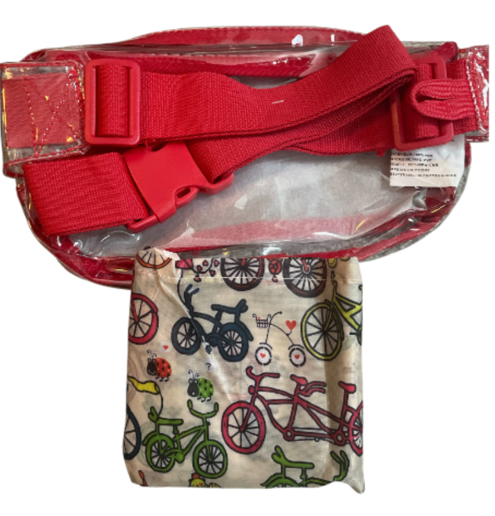 Red Clear Crossover Bag with Bicycle Print Tote Bag