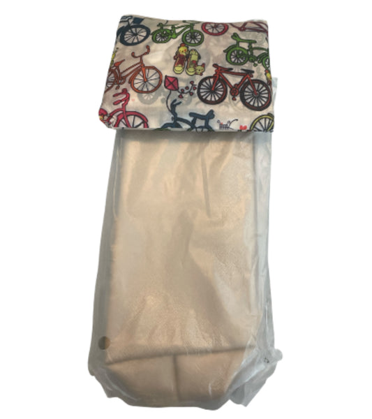 Colorful Bicycle Print Bag with Light Khaki Cosmetic Bag