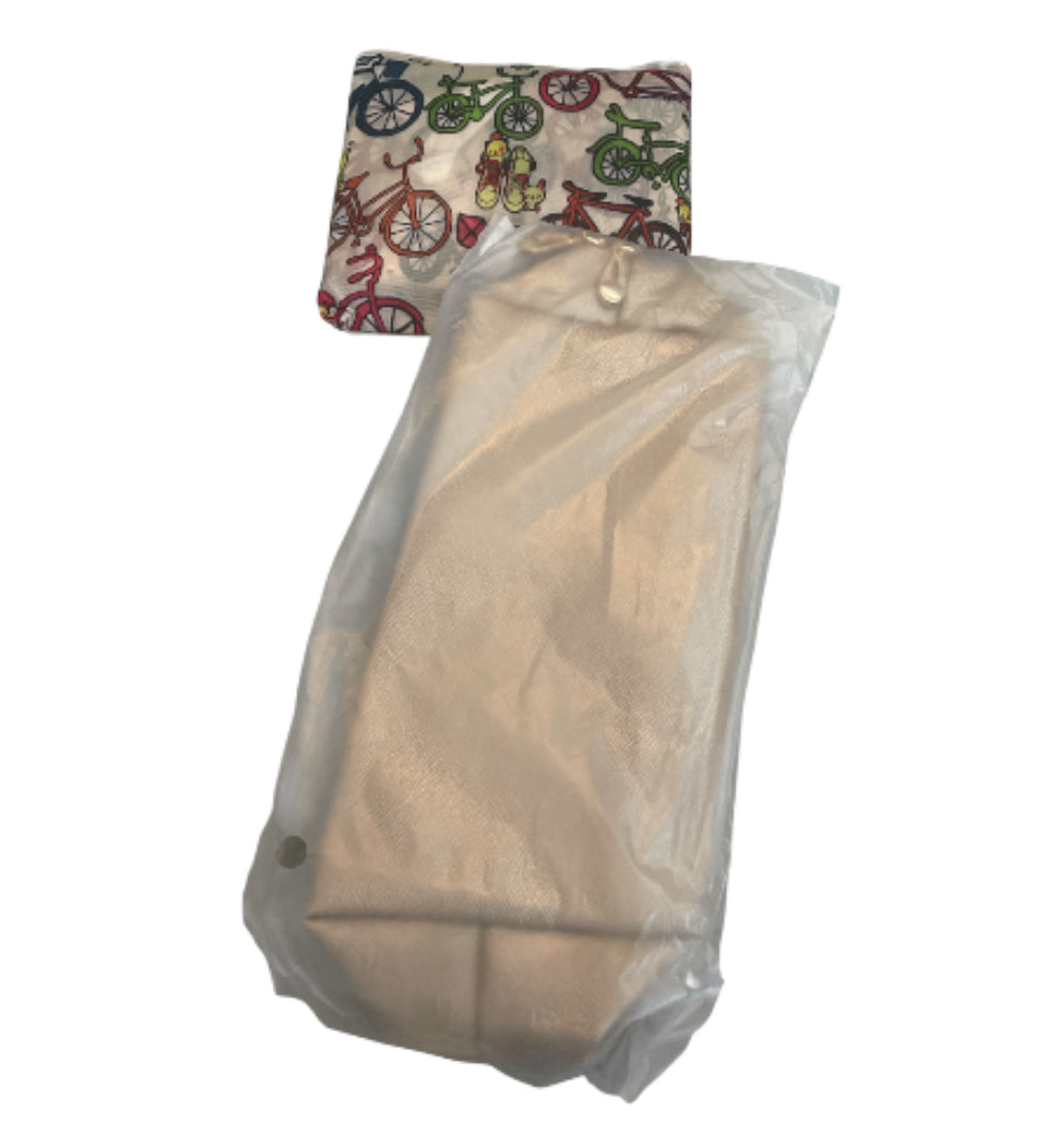 Colorful Bicycle Print Bag with Light Khaki Cosmetic Bag