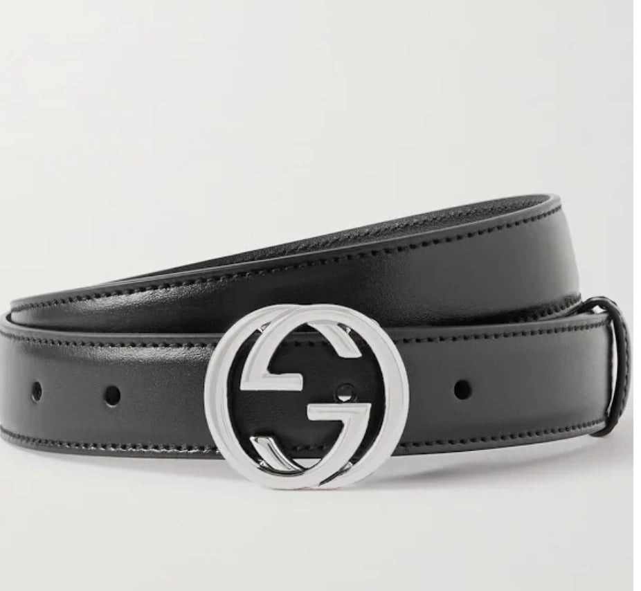 Interlocking G Leather Black Belt