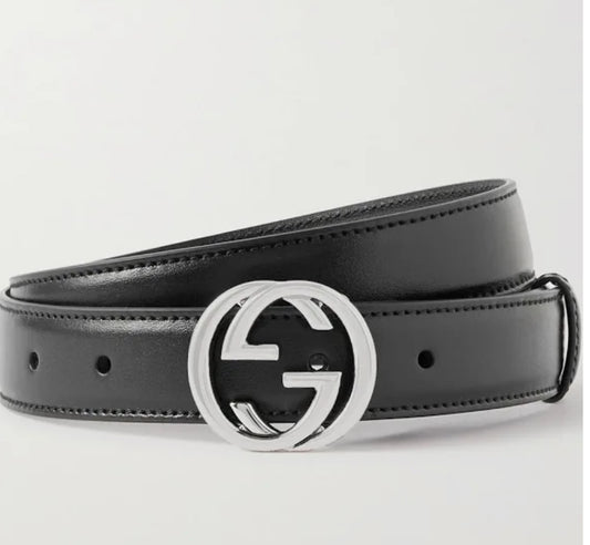 Interlocking G Leather Black Belt