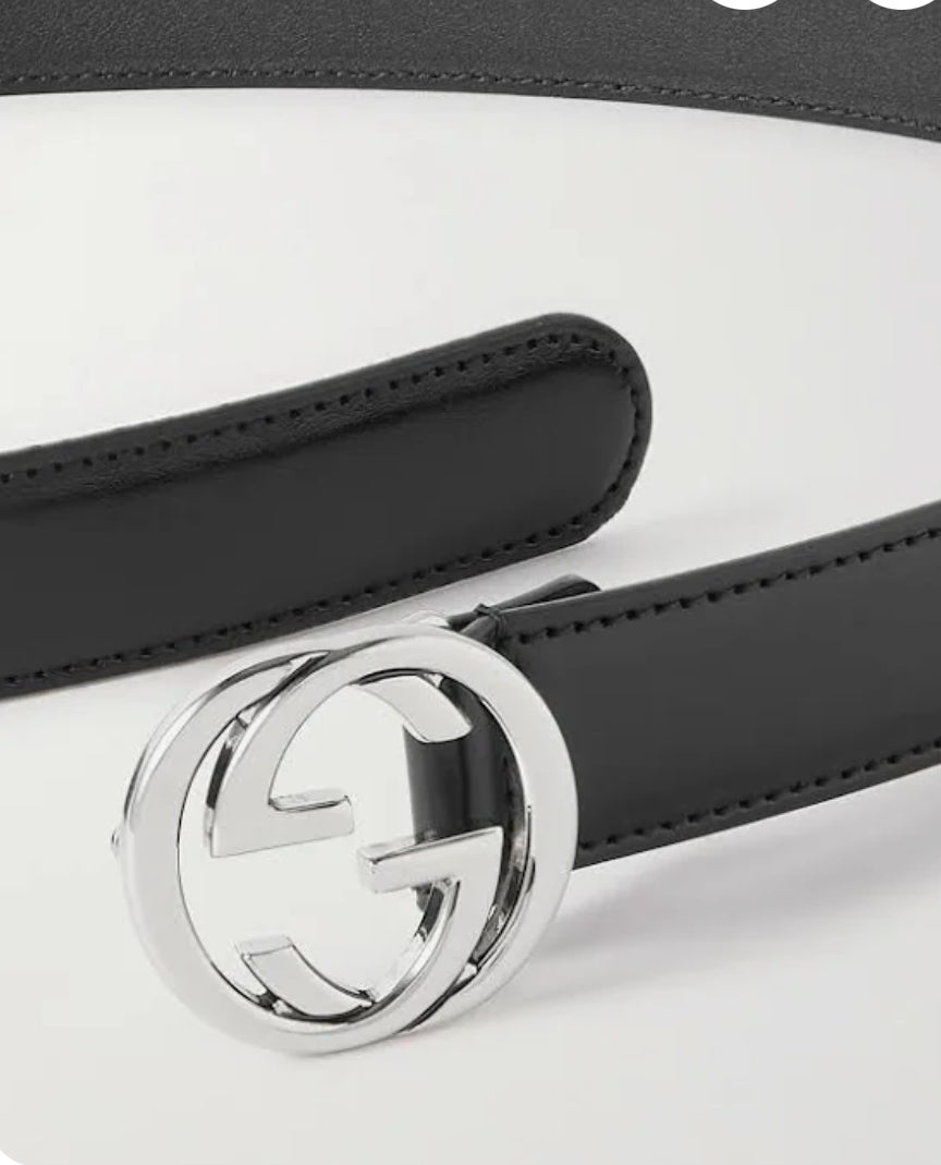 Interlocking G Leather Black Belt
