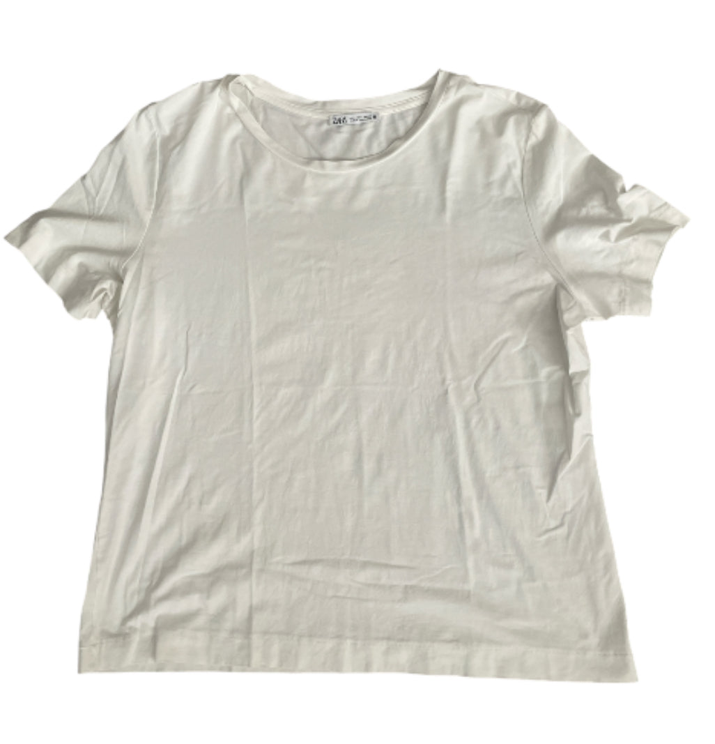 Zara Classic White Crew Neck Tee Shirt (Large)