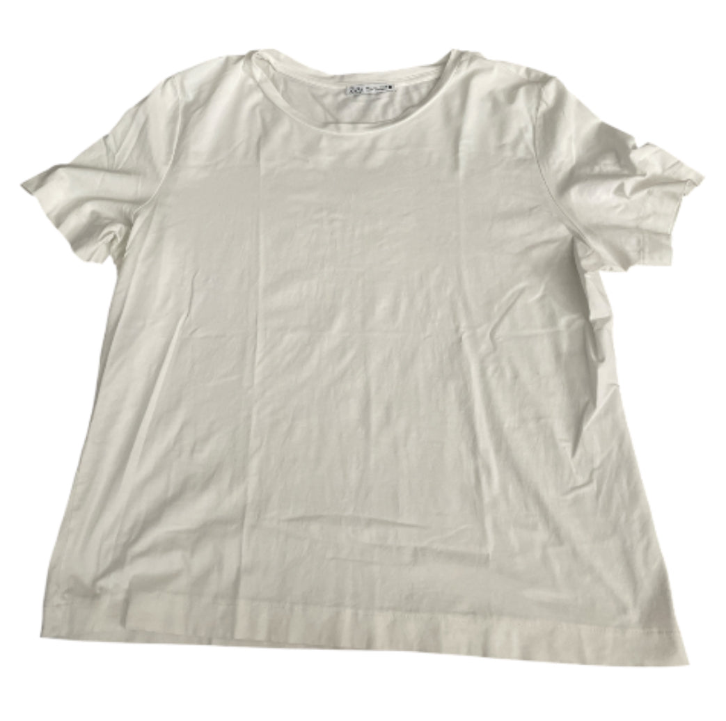 Zara Classic White Crew Neck Tee Shirt (Large)