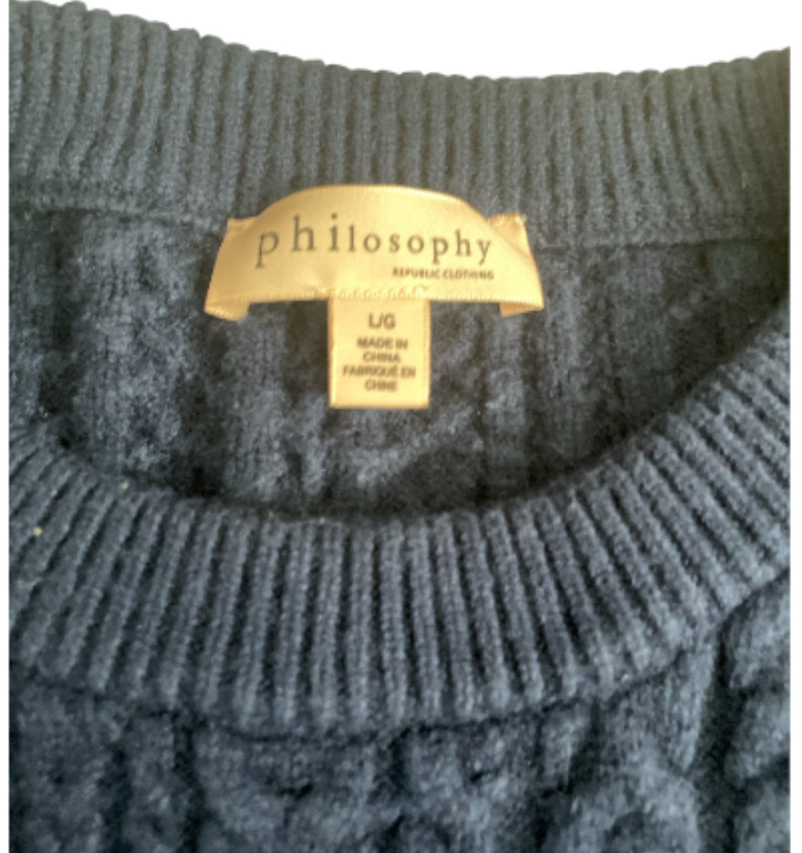 Philosophy Navy Blue Cable Knit Sweater (Large)