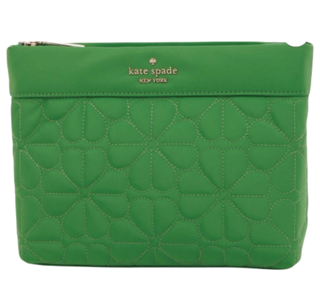 Kate Spade New York Flower Quilted Zip Cosmetic Pouch (Green)