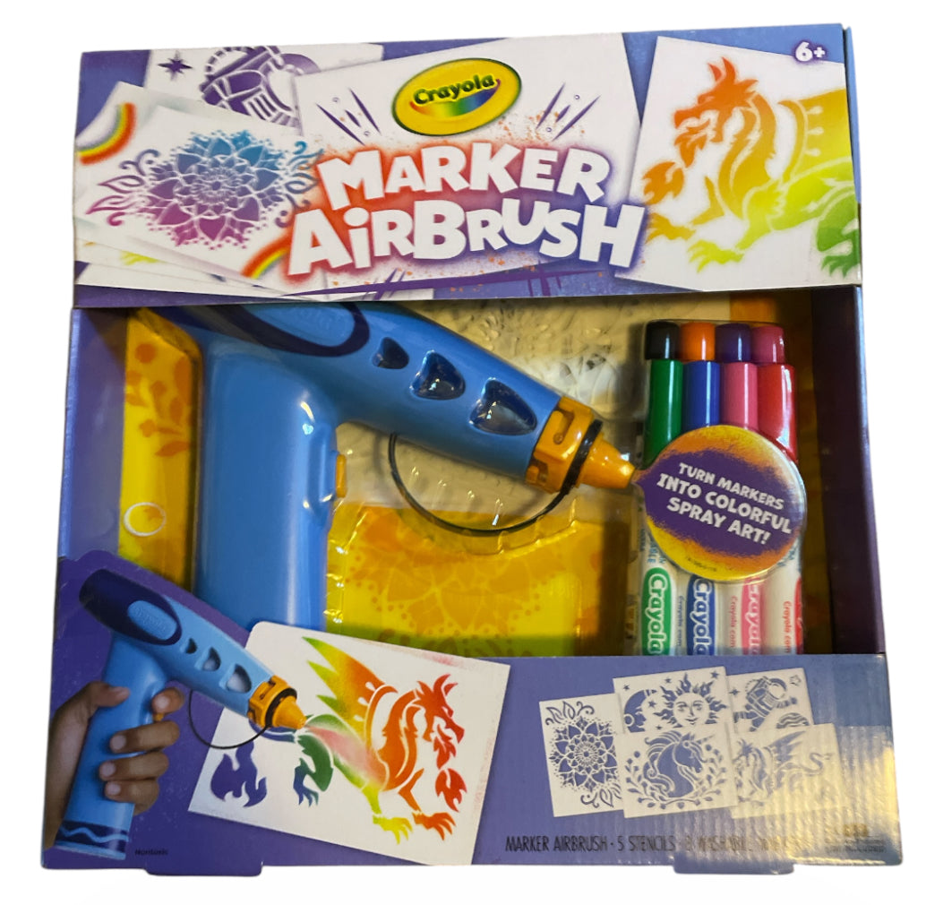 Crayola Marker Airbrush kit, featuring a blue, battery-powered sprayer
