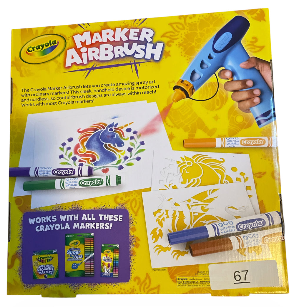 Crayola Marker Airbrush kit, featuring a blue, battery-powered sprayer