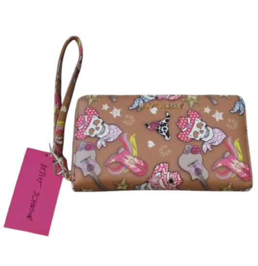 Betsey Johnson Skulls Cowgirl Boots Tan Pink Wallet