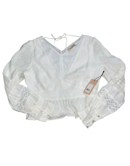 Bailey44 Diane Linen Lace trim Long Sleeve Blouse (Large)