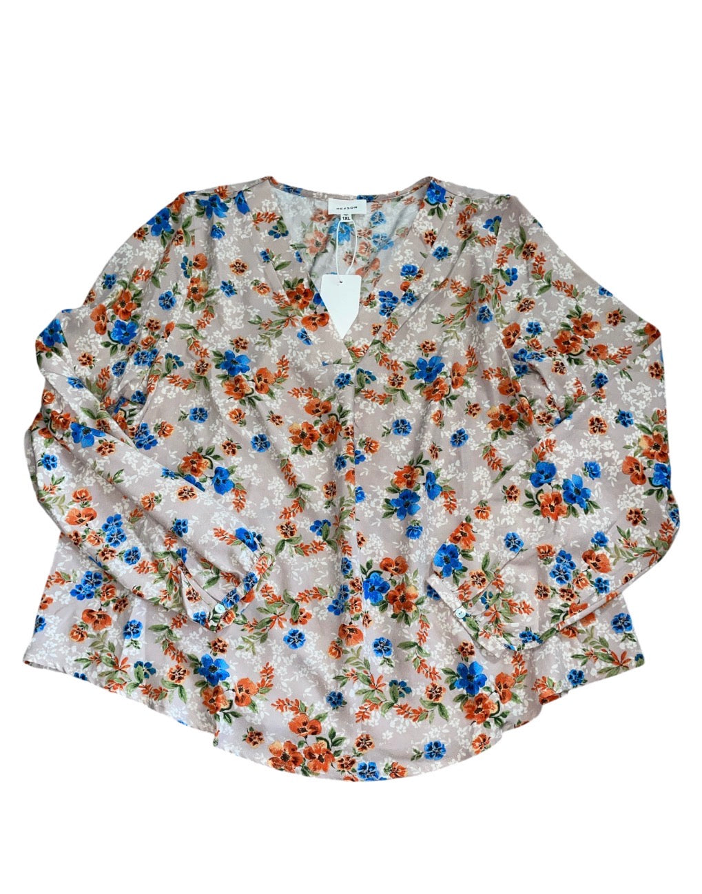 Heyson Robin Floral Long-Sleeve V Neck Blouse (1x)