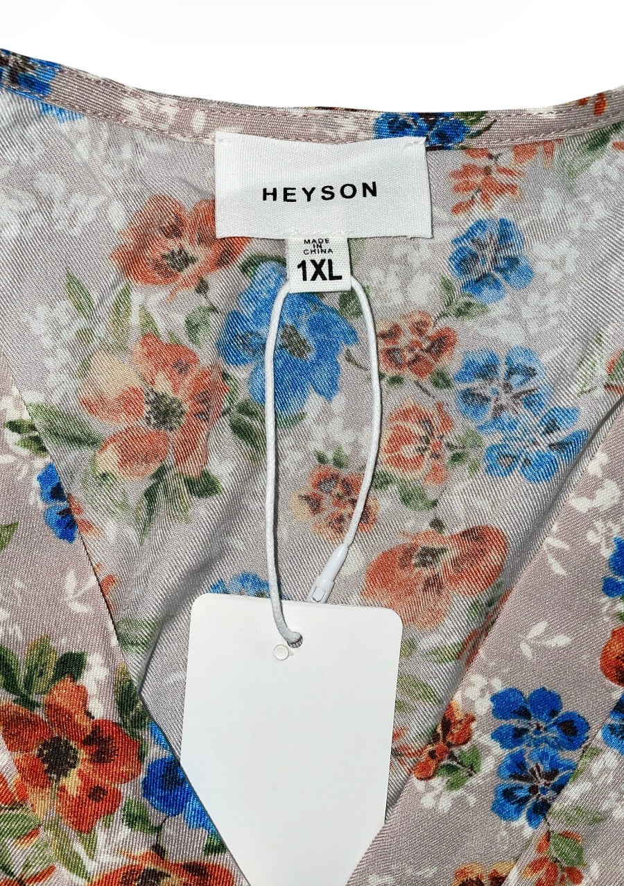 Heyson Robin Floral Long-Sleeve V Neck Blouse (1x)