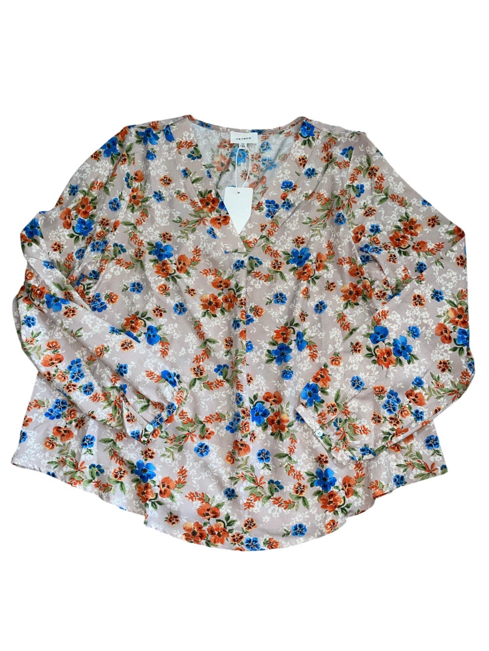 Heyson Robin Floral Long-Sleeve V Neck Blouse (1x)