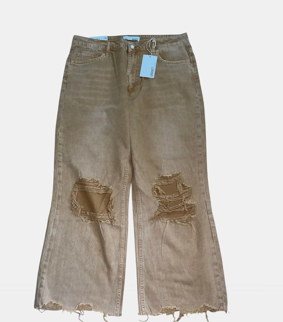 Vervet Leslie High-Rise Distressed Wide-Leg Cropped Jeans (31)